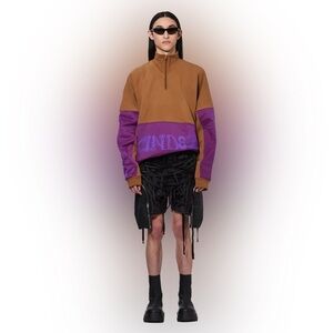 Brain dead / sinister screw overlay half zip fleece sweatshirt brown purple L